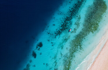 Nungwi beach in Zanzibar,white sand, blue turquoise water, drone photo