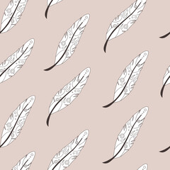 Seamless pattern with feathers. Vintage pattern 1.