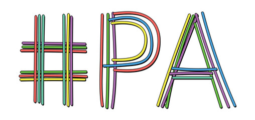 PA Hashtag. Isolate neon doodle lettering text from multi-colored curved neon lines like from a felt-tip pen, pensil. #PA is abbreviation for the US America state Pennsylvania