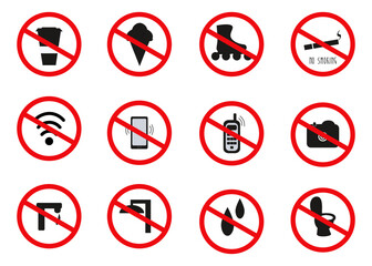 Prohibition restriction signs set Vector illustrations Isolated on a white background. 