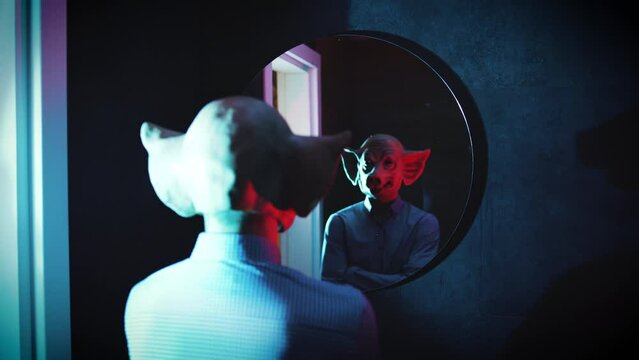 freak looking in the mirror horror demon mask 