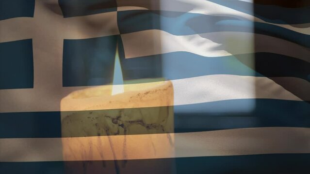 Animation of flag of greece over candle
