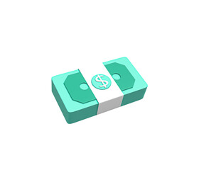 Money and cash bundle 3d icon. Dollar and bucks bundle stack symbol. Stack of US Dollar notes in green color. packs of paper money. In transparent png