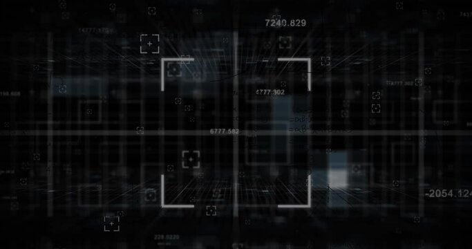 Animation of squares over data processing on black background