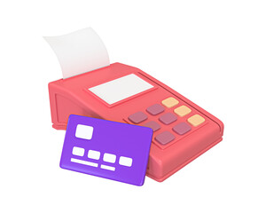 Credit card and debit card payment with pos machine 3D icon. POS point of sale terminal for credit card payment. Credit card swipe machine. In transparent png
