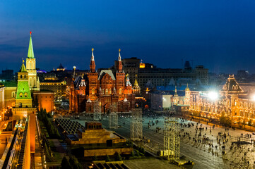 Fototapeta premium Panorama of the Red Square in Moscow Russia. View from Kremlin wall and tower