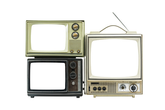 Three vintage televisions isolated.