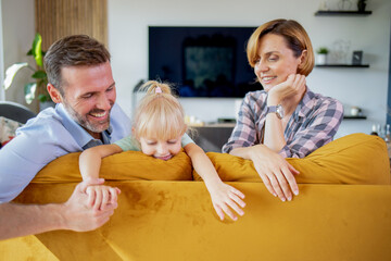 Family joyful moments spending time together at home and play