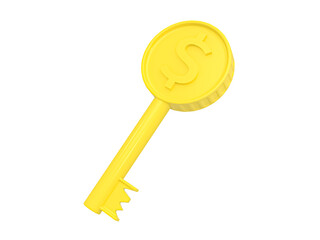 Dollar Golden key 3D icon. A gold key with dollar sign. Concept of financial success. In transparent png