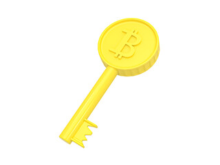 Bitcoin Golden key 3D icon. A gold key with bitcoin sign. Concept of financial success. In transparent png