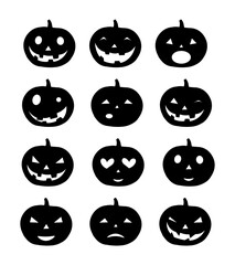Halloween pumpkin silhouettes set. Collection of different emotions. Spooky childish cut out.