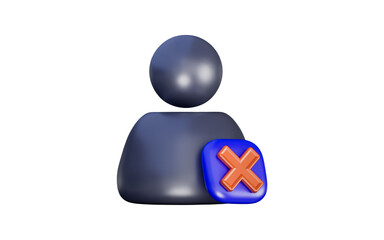 user with cross mark badge sign on dark background 3d render concept for user wrong details 