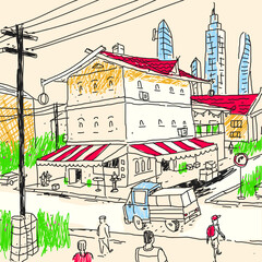 Vector Illustration City Landscape Sketch