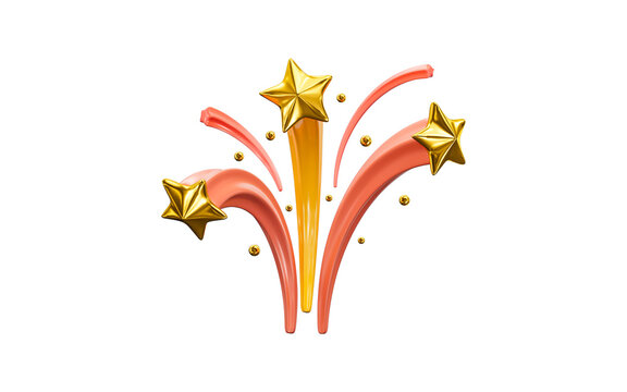 fireworks sign with golden elements star 3d render concept for event party celebration
