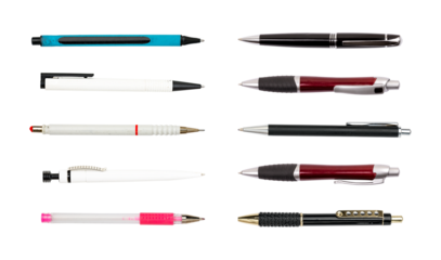 collection of different, old, used ball pens