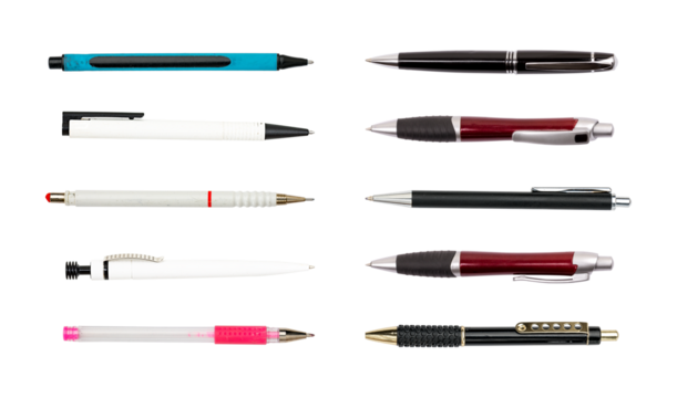 collection of different, old, used ball pens