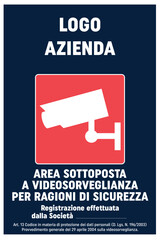 Area Sottoposta a videosorveglianza per ragioni di sicurezza, telecamere, azienda, edificio, cortile, privato - obrazy, fototapety, plakaty