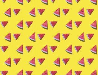 Watermelon pattern. Red watermelon slices on a yellow background. Summer concert.
