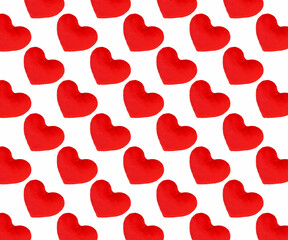 Fototapeta na wymiar A pattern of bright, red, plush hearts. Blank for the designer.