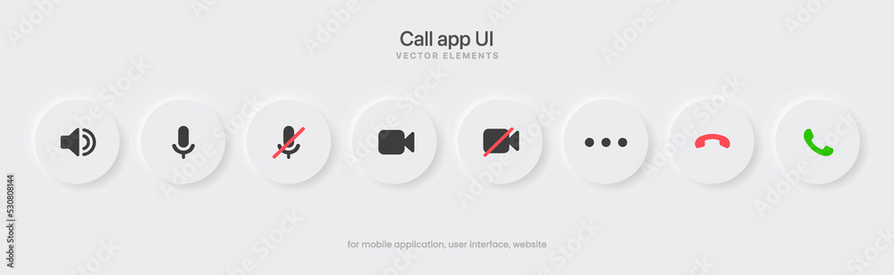 Aufkleber 3d phone calling icon set. Streaming icon set. Video call buttons set. Collection of internet conversation buttons. A set of video communication elements. Call screen interface. Stock vector EPS10