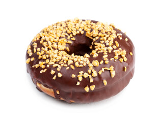 Chocolate donut with nut sprinkles
