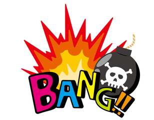 髑髏マークのついた爆弾　爆発　イラスト