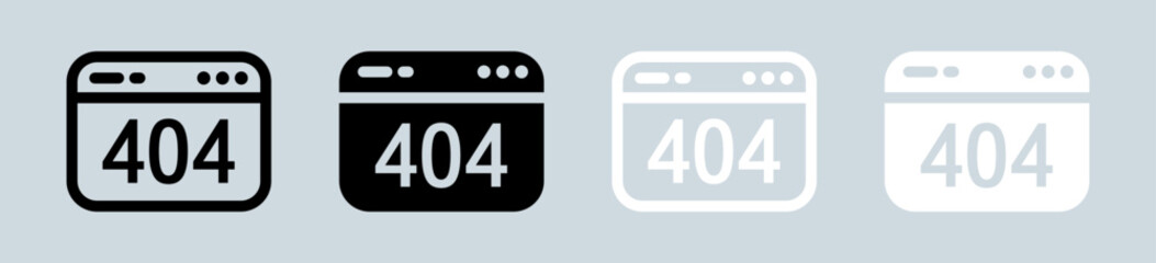 404 warning icon set in black and white. Error page signs vector illustration.
