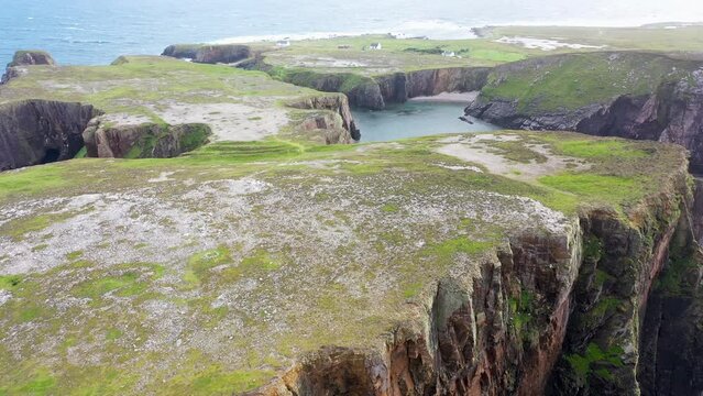 Aerial view of Balors Fort at Port Challa on Tory Island, County Donegal, Ireland