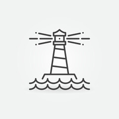 Fototapeta na wymiar Lighthouse in the Ocean outline vector concept icon or sign