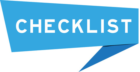 Blue color speech banner with word checklist on white background