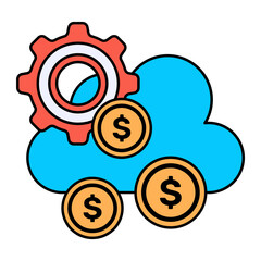 Cloud-based Fintech Concept, Financial App using Remote Machine Vector Icon Design, Cloud Processing Symbol, Computing Services Sign, Web Services and Data Center stock illustration