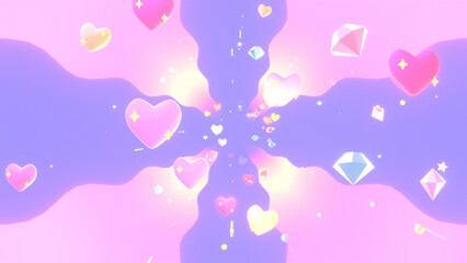 3d rendered hearts and diamonds galaxy.