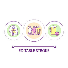 Fototapeta premium Spending time with friends and alone loop concept icon. Reduce stress abstract idea thin line illustration. Joyful experience for relaxation. Isolated outline drawing. Editable stroke. Arial font used