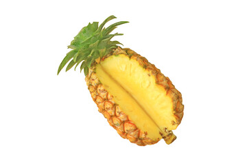 Partial cut off fresh ripe juicy pineapple isolated on transparent background, png file
