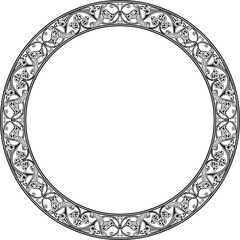 Vector monochrome round oriental ornament. Arabic patterned circle of Iran, Iraq, Turkey, Syria. Persian frame, border. For sandblasting, laser and plotter cutting.