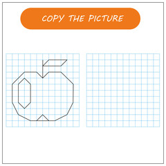 Kids draw activity game with apple. Copy the picture using grid.	
