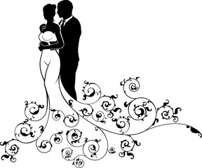 Bride and Groom Abstract Wedding Silhouette Design