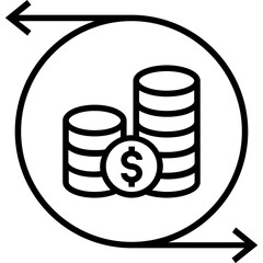 Dollar Coins Line Vector Icon