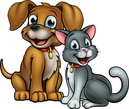 Cartoon Cat and Dog Pets