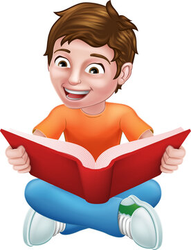 Boy Child Kid Cartoon Character Reading A Book