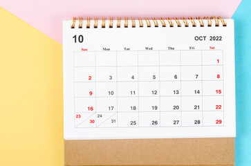 The October 2022 Monthly desk calendar for 2022 year on beautiful background.