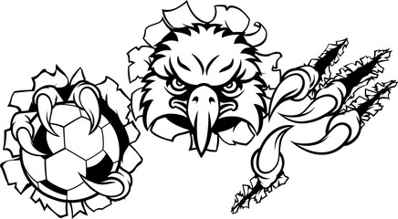 Eagle Soccer Cartoon Mascot Tearing Background