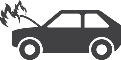 Car is covered with fire, insurance icon, symbol