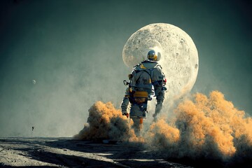 Man going on the moon, 3d render
