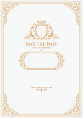 Golden calligraphic wedding invitation frame. Premium template