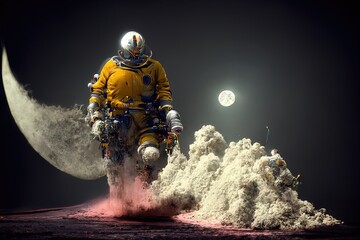 Man going on the moon, 3d render