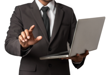 Business man in suit using laptop and tablet on hand isolated on white background. illustration vector illustrator Ai.PNG.