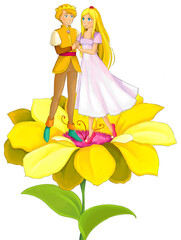 Fototapeta na wymiar cartoon scene with young beautiful tiny girl princess and prince isolated- illustration for children