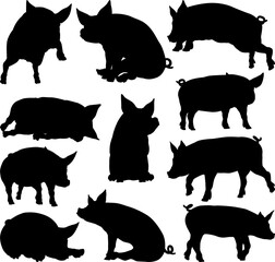 Pig Silhouettes Farm Animal Set