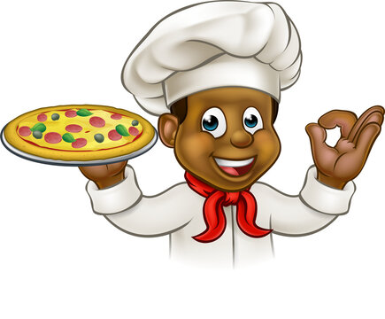 Cartoon Black Pizza Chef